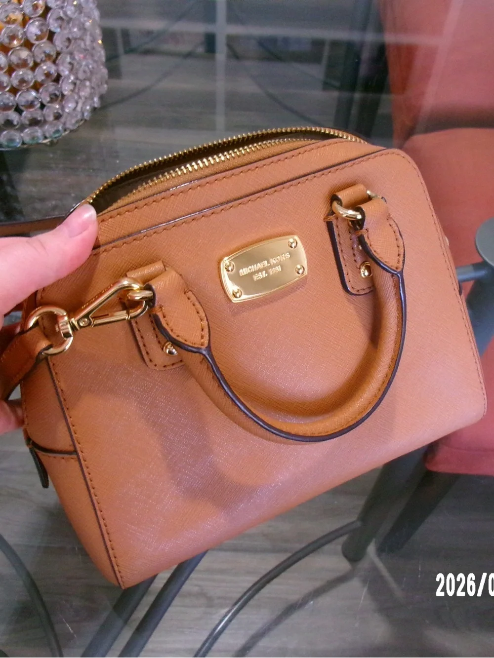 Michael Kors Peach-Tan Mini Dome Satchel with Wallet